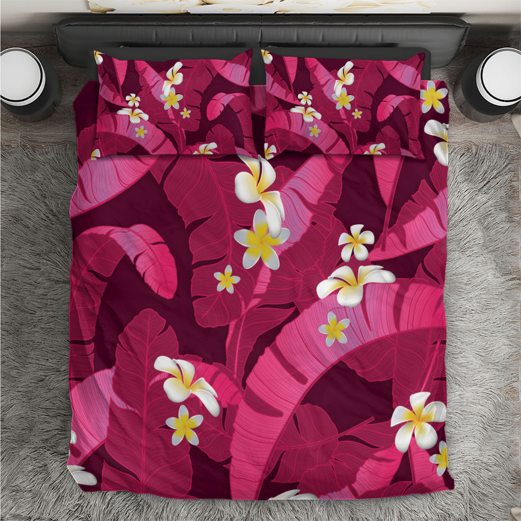Pink Banana Leaf Hawaii Bedding Set Lau Maia Plumeria Tropical Summer Vibes