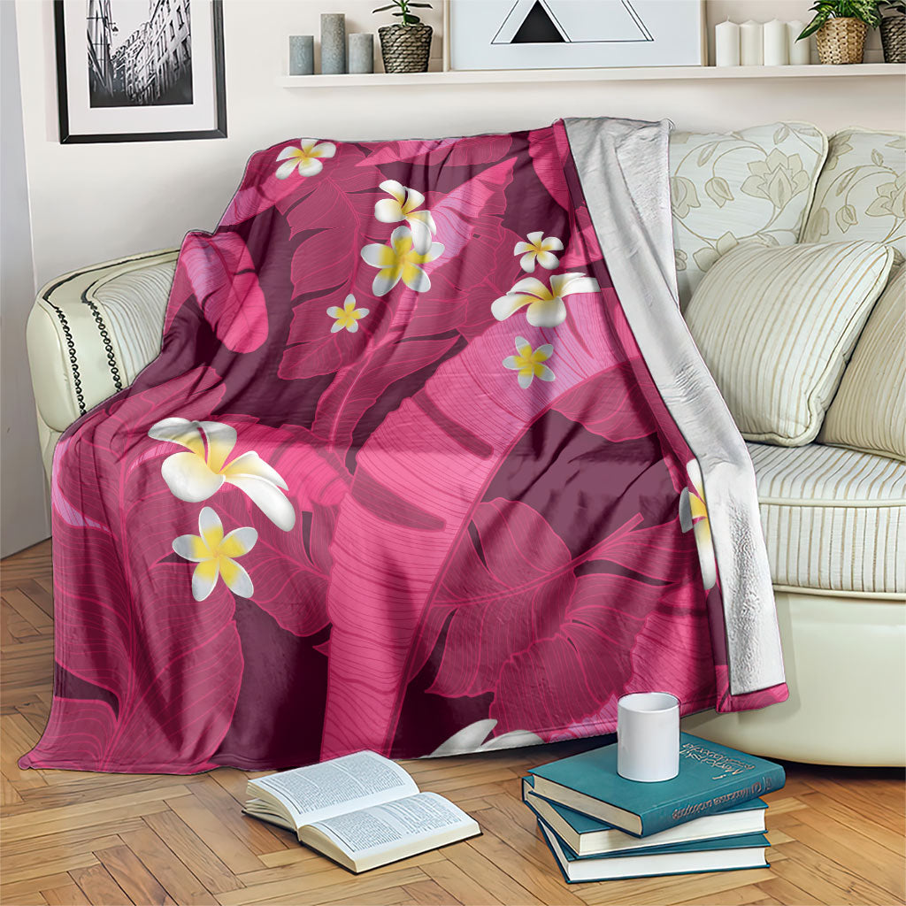 Pink Banana Leaf Hawaii Blanket Lau Maia Plumeria Tropical Summer Vibes