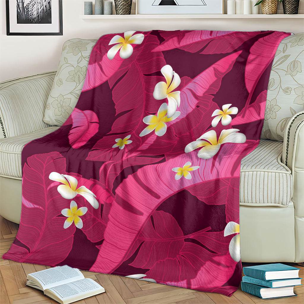 Pink Banana Leaf Hawaii Blanket Lau Maia Plumeria Tropical Summer Vibes