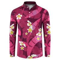 Pink Banana Leaf Hawaii Button Sweatshirt Lau Maia Plumeria Tropical Summer Vibes