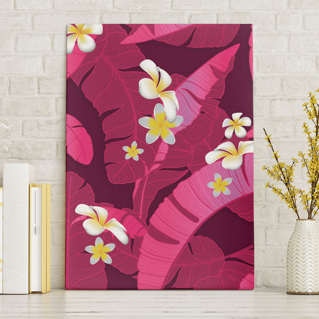 Pink Banana Leaf Hawaii Canvas Wall Art Lau Maia Plumeria Tropical Summer Vibes