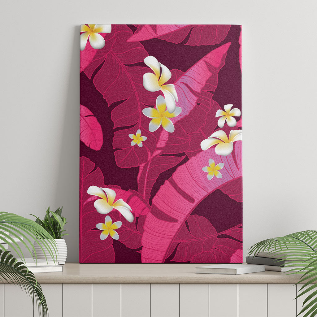 Pink Banana Leaf Hawaii Canvas Wall Art Lau Maia Plumeria Tropical Summer Vibes