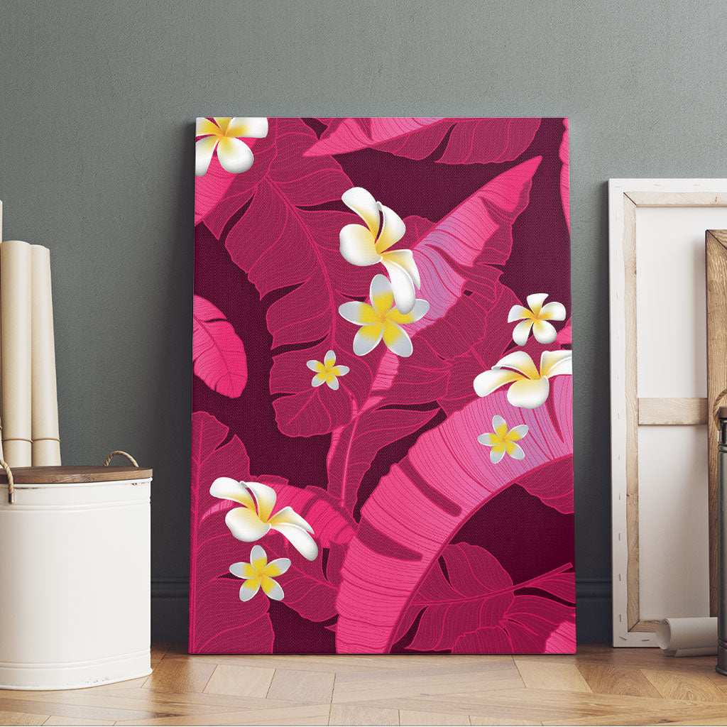 Pink Banana Leaf Hawaii Canvas Wall Art Lau Maia Plumeria Tropical Summer Vibes