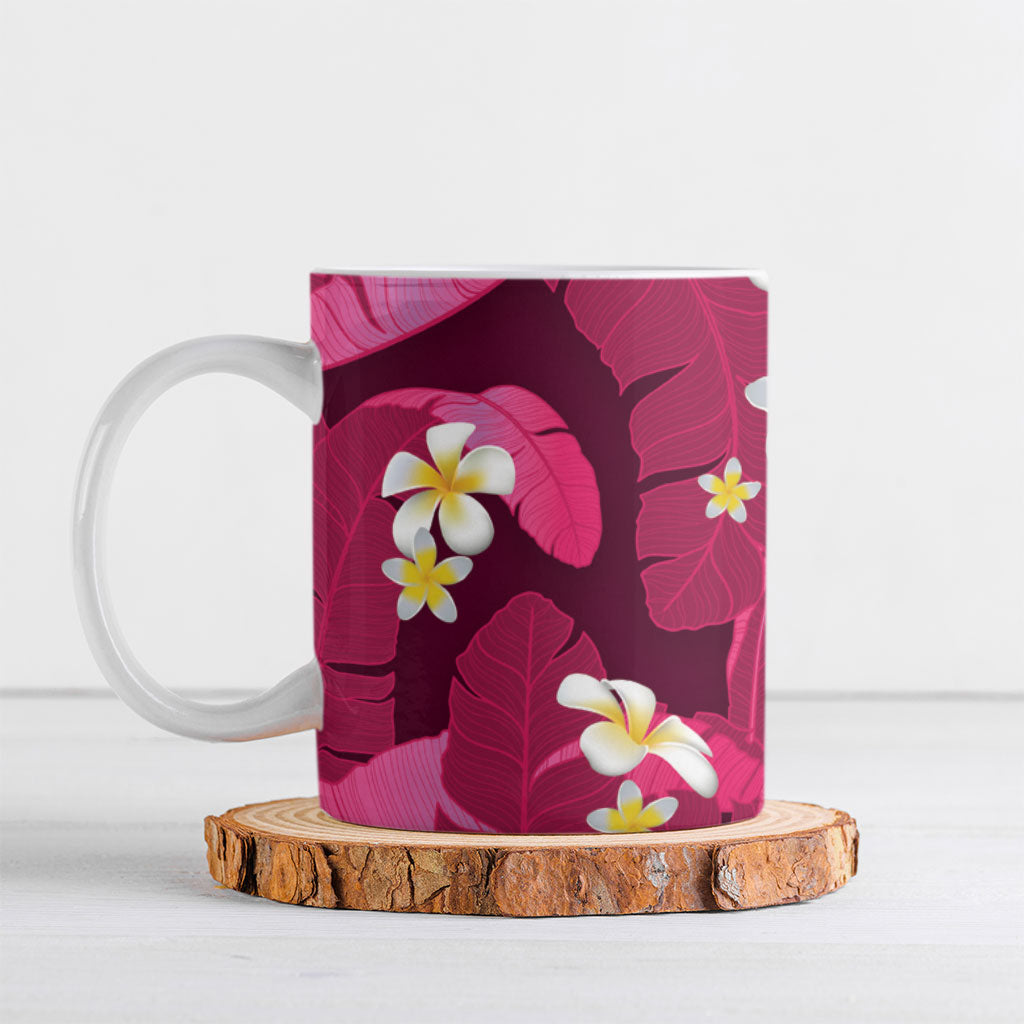 Pink Banana Leaf Hawaii Ceramic Mug Lau Maia Plumeria Tropical Summer Vibes