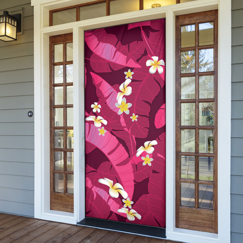 Pink Banana Leaf Hawaii Door Cover Lau Maia Plumeria Tropical Summer Vibes