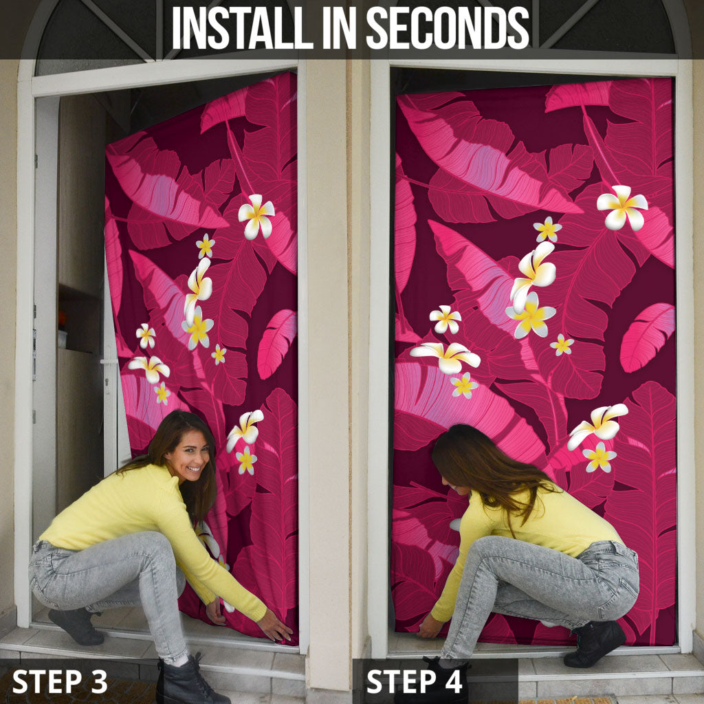 Pink Banana Leaf Hawaii Door Cover Lau Maia Plumeria Tropical Summer Vibes