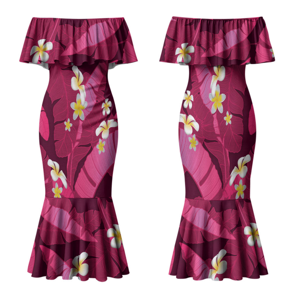 Pink Banana Leaf Hawaii Family Matching Mermaid Dress and Hawaiian Shirt Lau Maia Plumeria Tropical Summer Vibes
