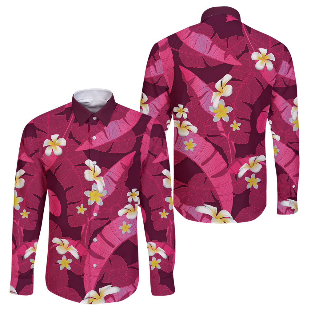 Pink Banana Leaf Hawaii Family Matching Off Shoulder Short Dress and Hawaiian Shirt Lau Maia Plumeria Tropical Summer Vibes