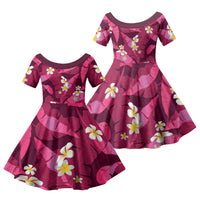 Pink Banana Leaf Hawaii Family Matching Off Shoulder Short Dress and Hawaiian Shirt Lau Maia Plumeria Tropical Summer Vibes