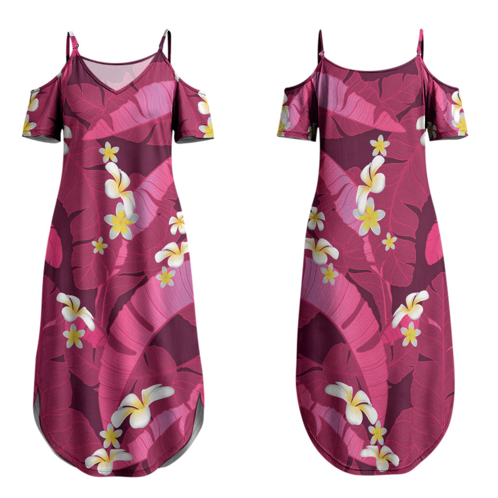 Pink Banana Leaf Hawaii Family Matching Summer Maxi Dress and Hawaiian Shirt Lau Maia Plumeria Tropical Summer Vibes