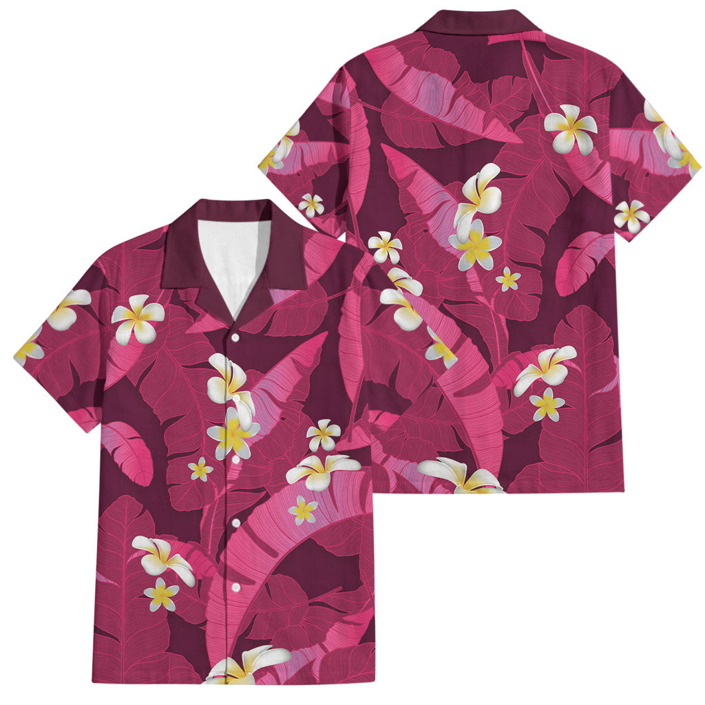 Pink Banana Leaf Hawaii Family Matching Summer Maxi Dress and Hawaiian Shirt Lau Maia Plumeria Tropical Summer Vibes