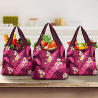 Pink Banana Leaf Hawaii Grocery Bag Lau Maia Plumeria Tropical Summer Vibes