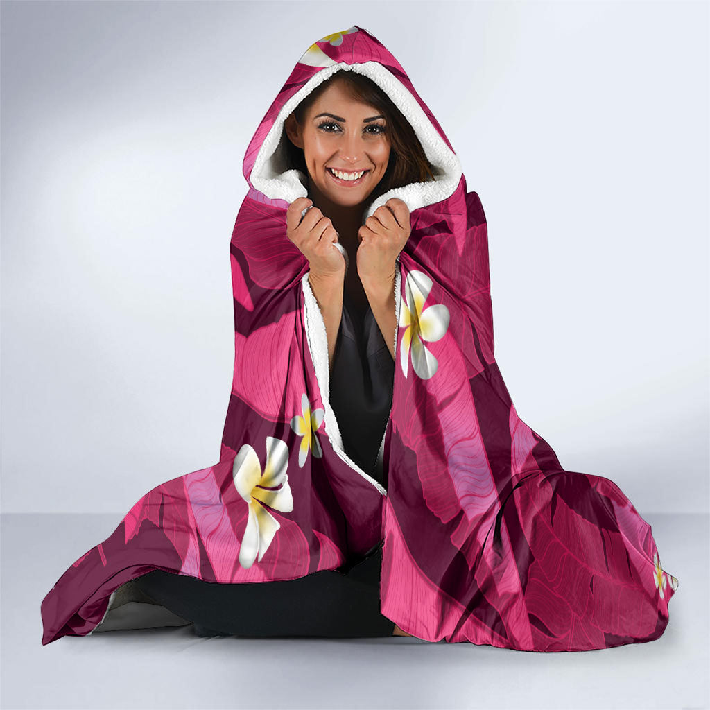 Pink Banana Leaf Hawaii Hooded Blanket Lau Maia Plumeria Tropical Summer Vibes