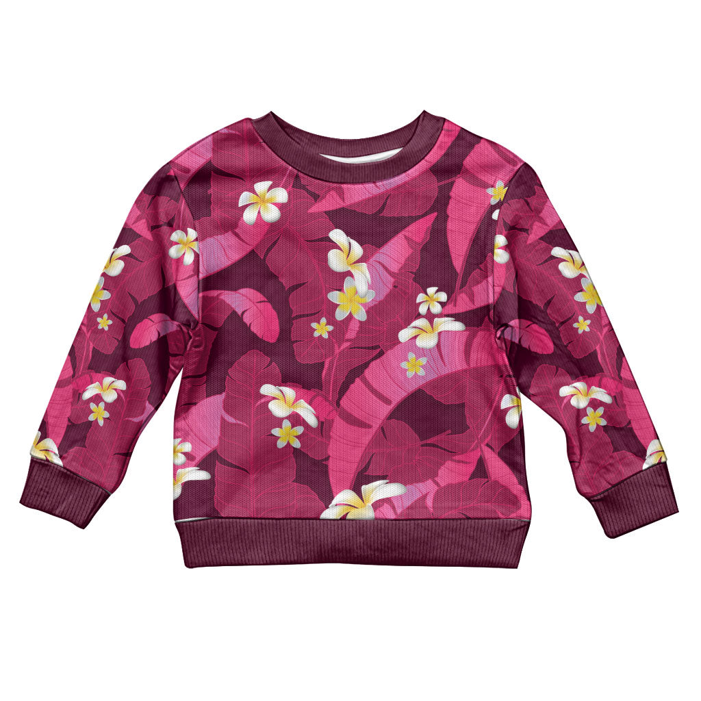 Pink Banana Leaf Hawaii Kid Ugly Christmas Sweater Lau Maia Plumeria Tropical Summer Vibes
