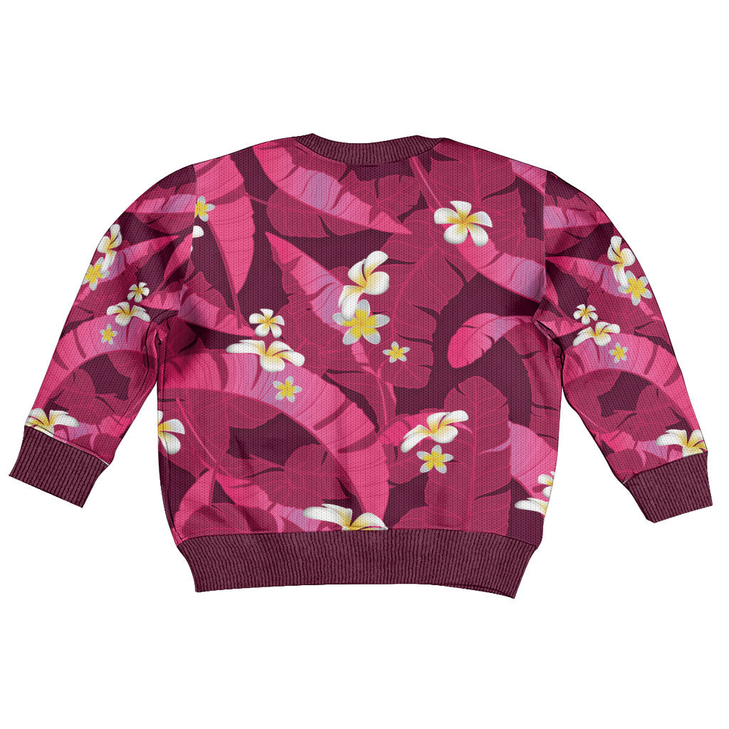 Pink Banana Leaf Hawaii Kid Ugly Christmas Sweater Lau Maia Plumeria Tropical Summer Vibes