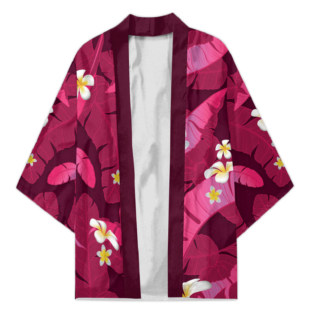 Pink Banana Leaf Hawaii Kimono Lau Maia Plumeria Tropical Summer Vibes LT14 Unisex Pink - Polynesian Pride