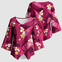 Pink Banana Leaf Hawaii Kimono Sleeve Blouse Lau Maia Plumeria Tropical Summer Vibes