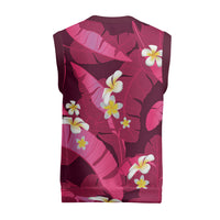 Pink Banana Leaf Hawaii Christmas Knitted V-Neck Vest Lau Maia Plumeria Tropical Summer Vibes