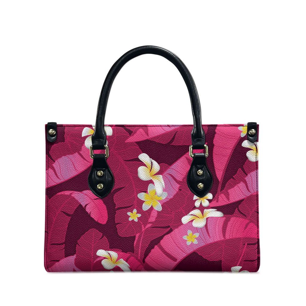 Pink Banana Leaf Hawaii Leather Bag Lau Maia Plumeria Tropical Summer Vibes
