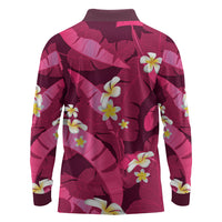 Pink Banana Leaf Hawaii Long Sleeve Polo Shirt Lau Maia Plumeria Tropical Summer Vibes