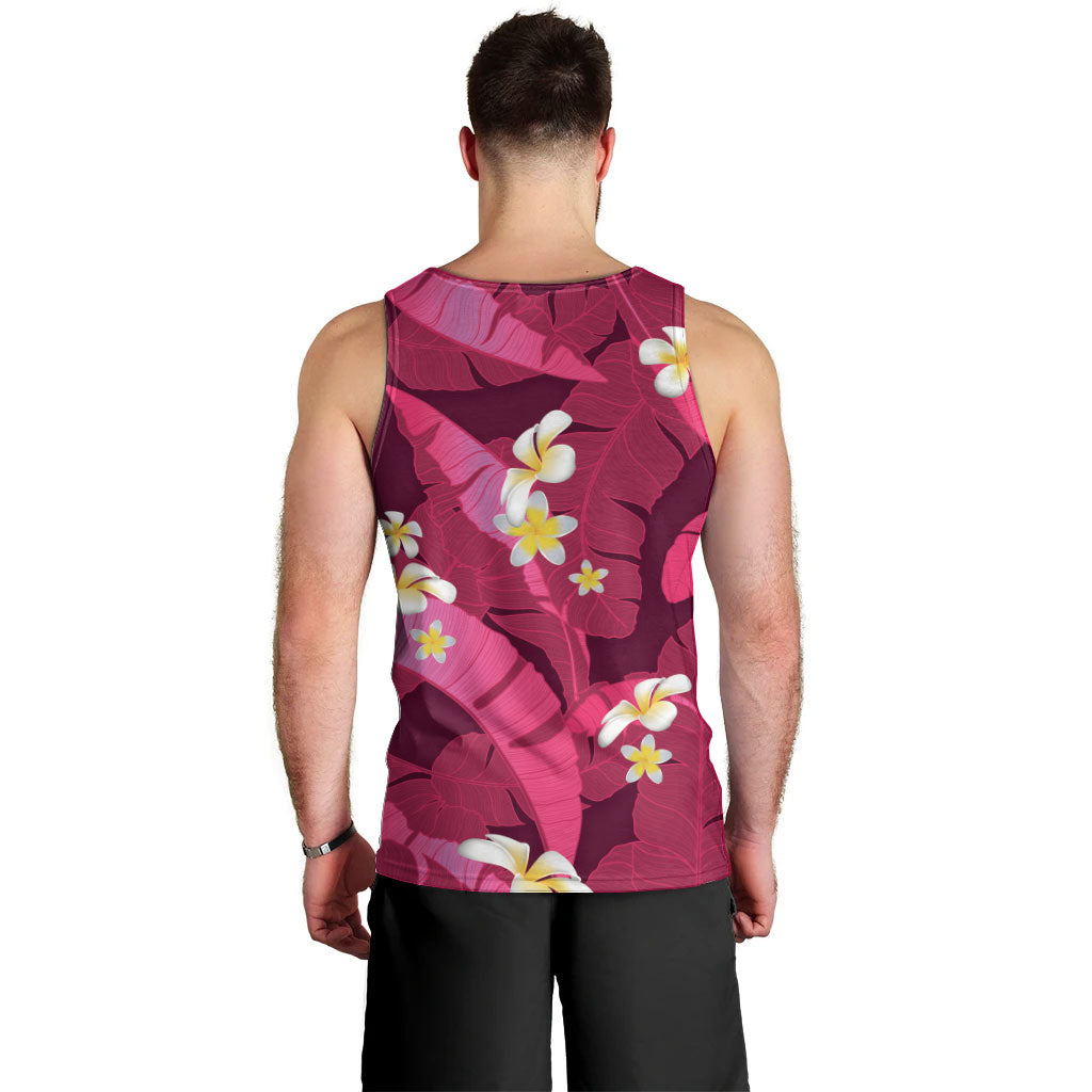 Pink Banana Leaf Hawaii Men Tank Top Lau Maia Plumeria Tropical Summer Vibes
