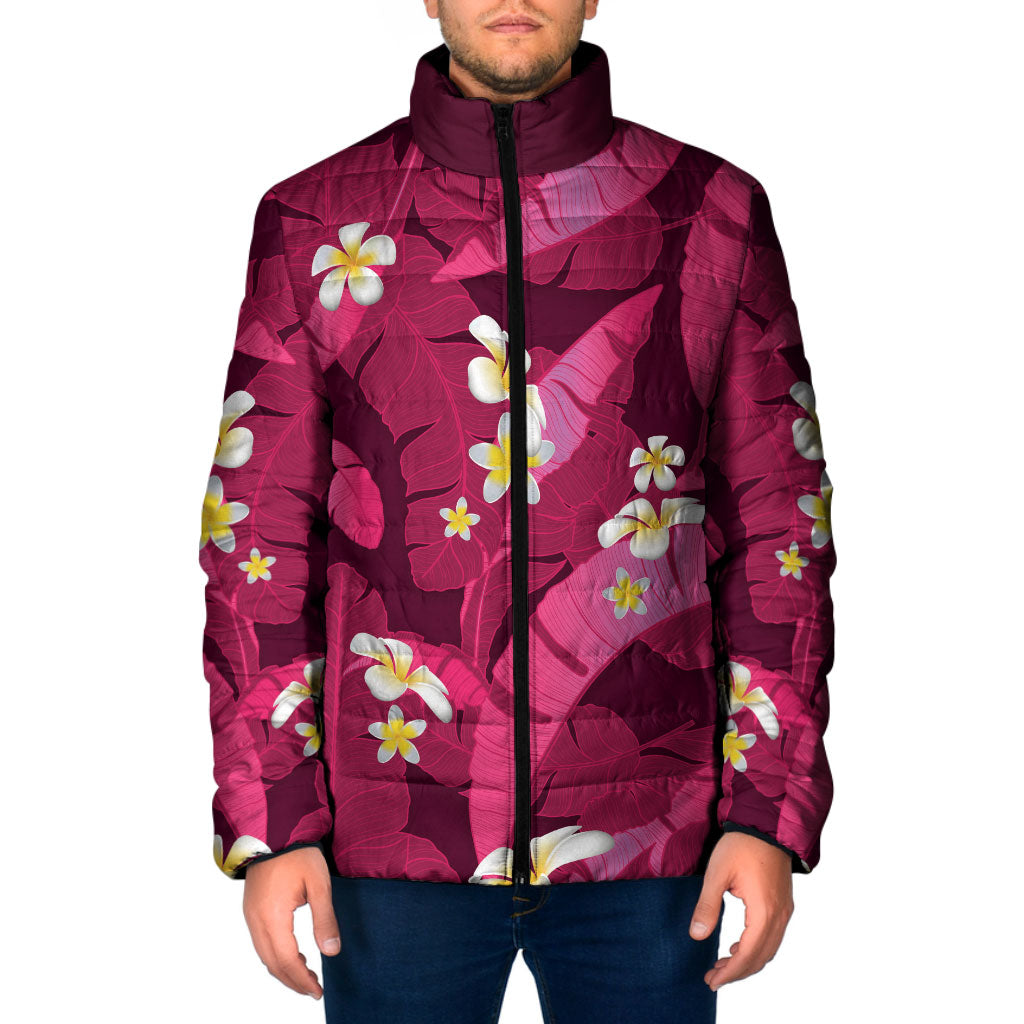 Pink Banana Leaf Hawaii Padded Jacket Lau Maia Plumeria Tropical Summer Vibes