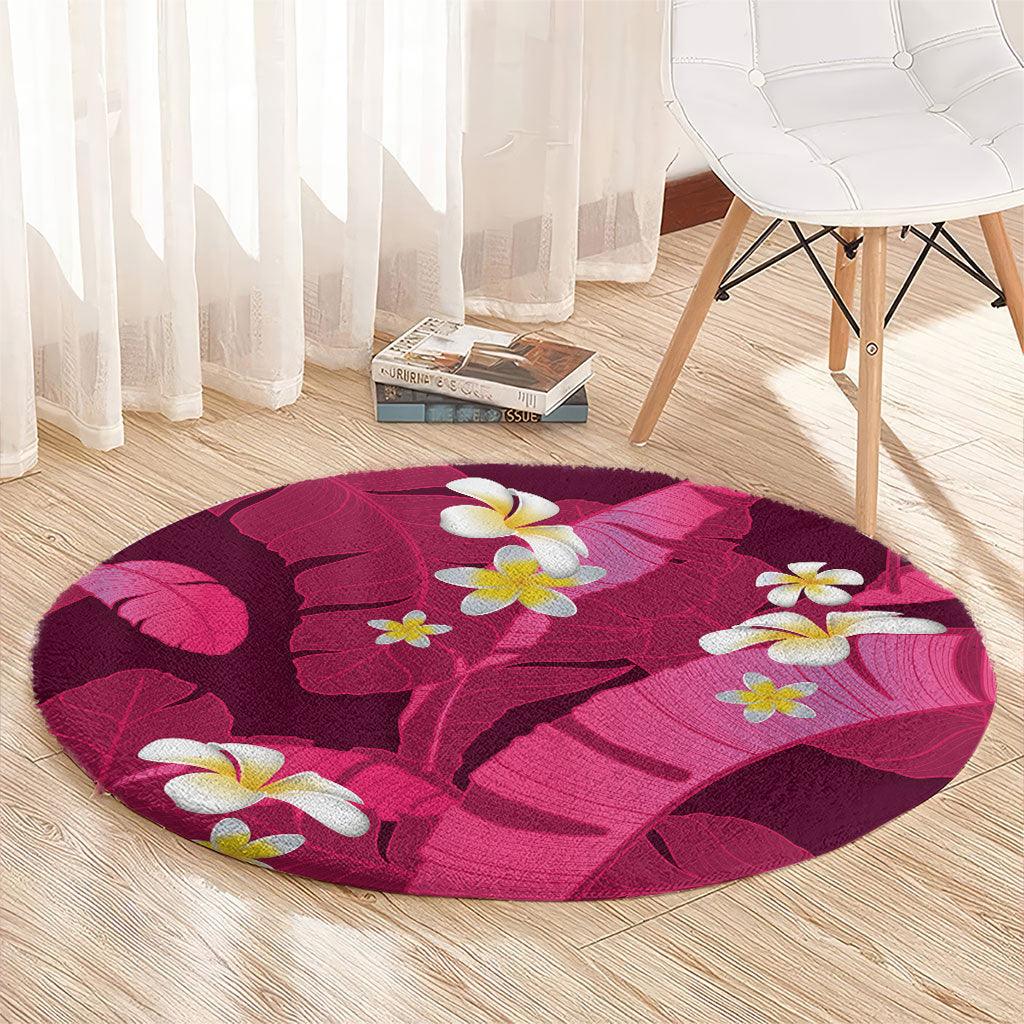 Pink Banana Leaf Hawaii Round Carpet Lau Maia Plumeria Tropical Summer Vibes