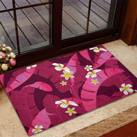 Pink Banana Leaf Hawaii Rubber Doormat Lau Maia Plumeria Tropical Summer Vibes