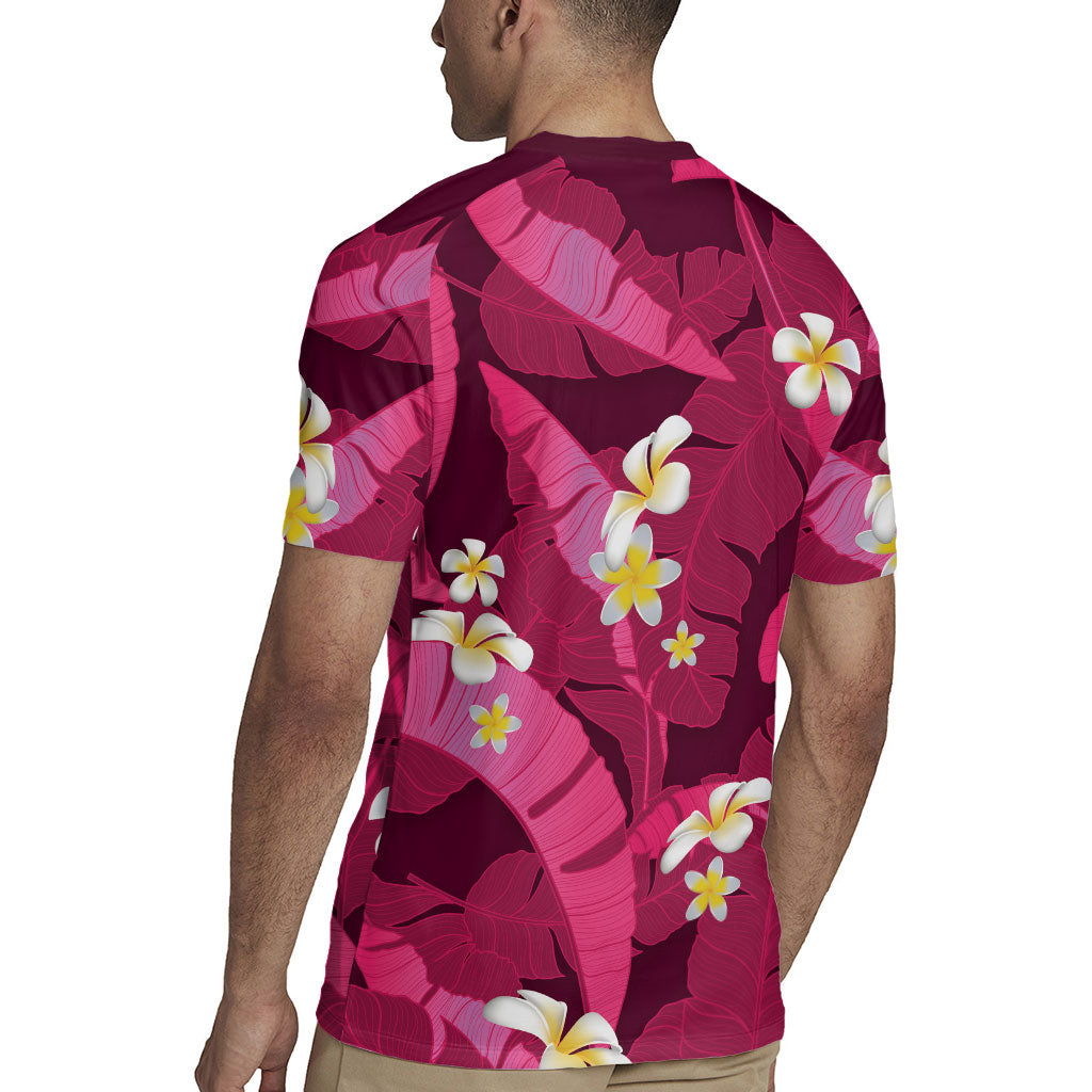 Pink Banana Leaf Hawaii Rugby Jersey Lau Maia Plumeria Tropical Summer Vibes