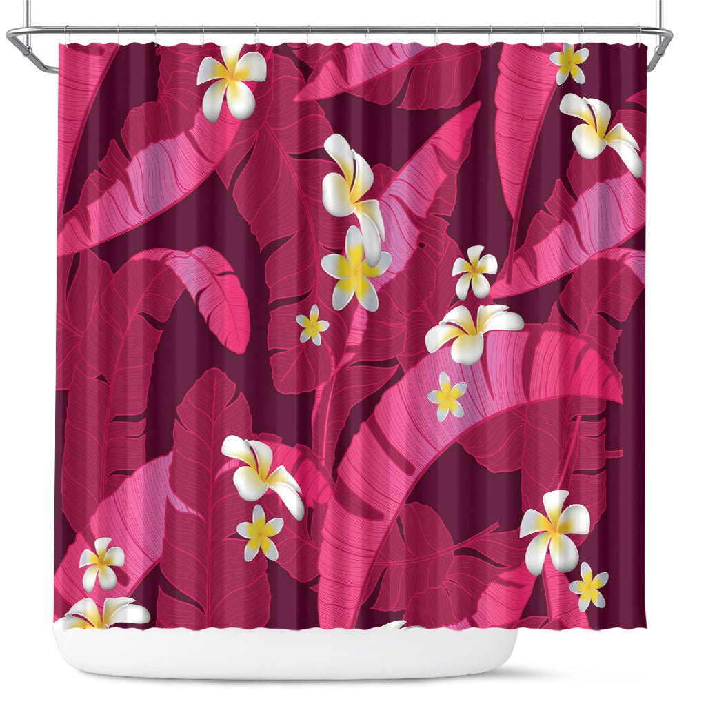Pink Banana Leaf Hawaii Shower Curtain Lau Maia Plumeria Tropical Summer Vibes