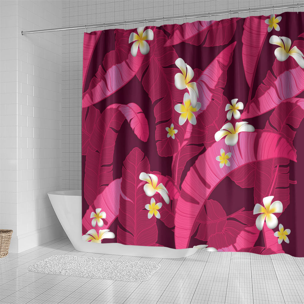Pink Banana Leaf Hawaii Shower Curtain Lau Maia Plumeria Tropical Summer Vibes