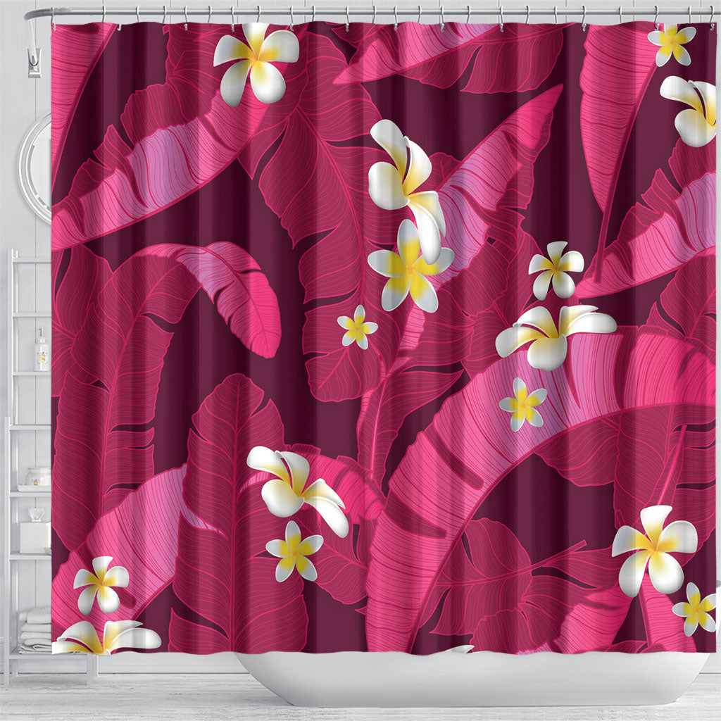 Pink Banana Leaf Hawaii Shower Curtain Lau Maia Plumeria Tropical Summer Vibes