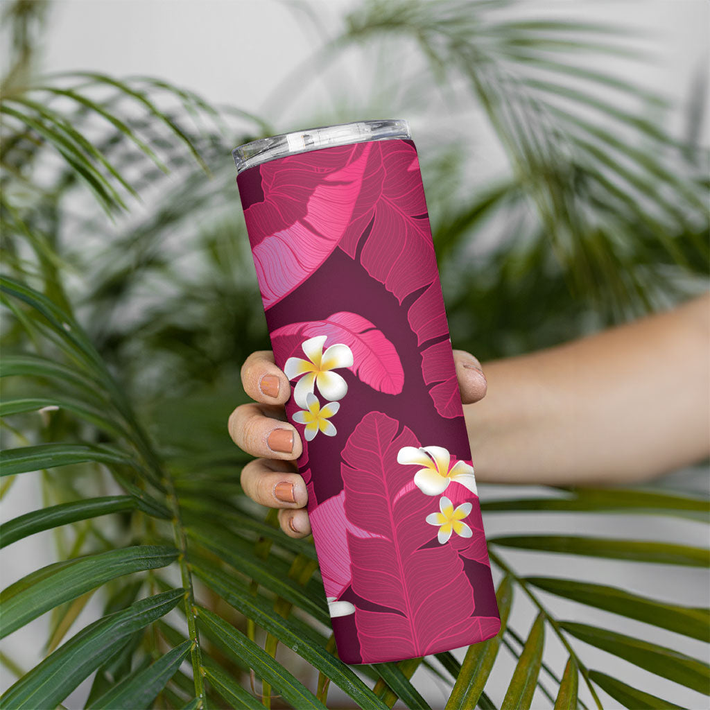 Pink Banana Leaf Hawaii Skinny Tumbler Lau Maia Plumeria Tropical Summer Vibes