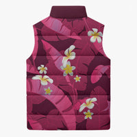 Pink Banana Leaf Hawaii Sleeveless Puffer Jacket Lau Maia Plumeria Tropical Summer Vibes