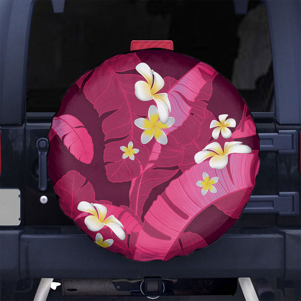 Pink Banana Leaf Hawaii Spare Tire Cover Lau Maia Plumeria Tropical Summer Vibes