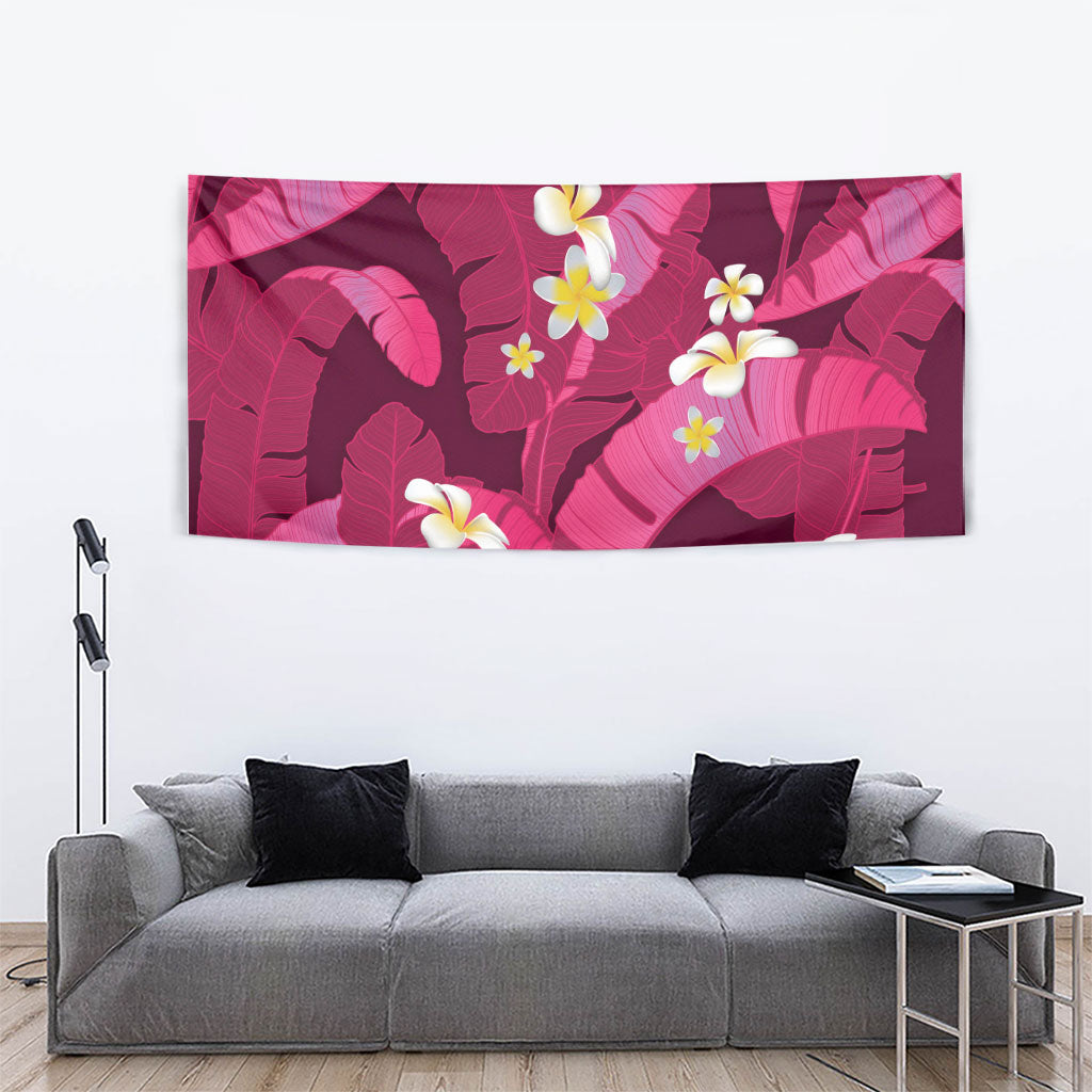 Pink Banana Leaf Hawaii Tapestry Lau Maia Plumeria Tropical Summer Vibes