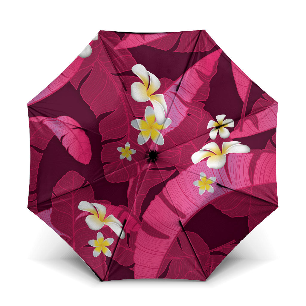 Pink Banana Leaf Hawaii Umbrella Lau Maia Plumeria Tropical Summer Vibes