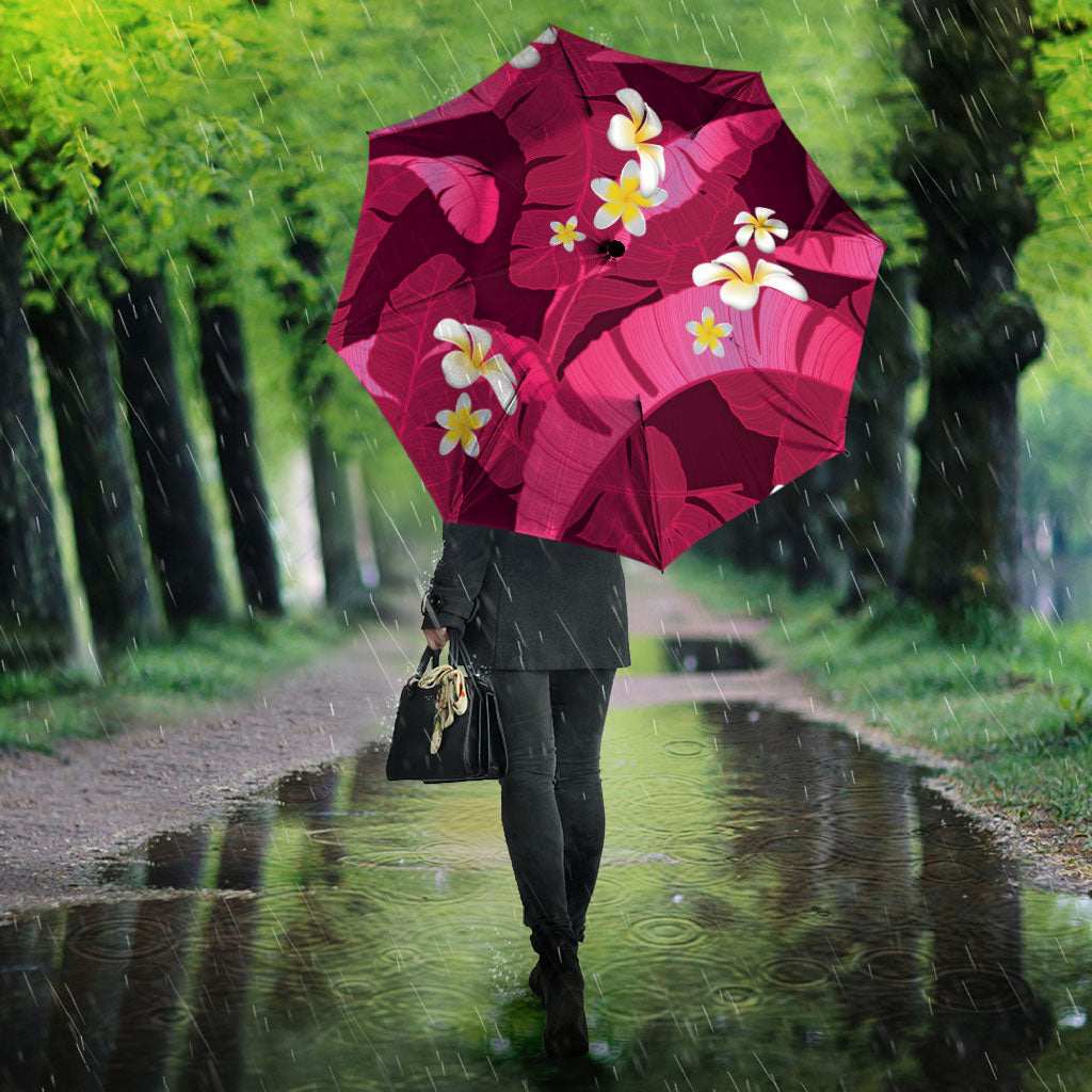 Pink Banana Leaf Hawaii Umbrella Lau Maia Plumeria Tropical Summer Vibes