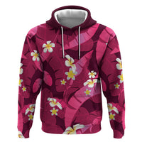 Pink Banana Leaf Hawaii Zip Hoodie Lau Maia Plumeria Tropical Summer Vibes