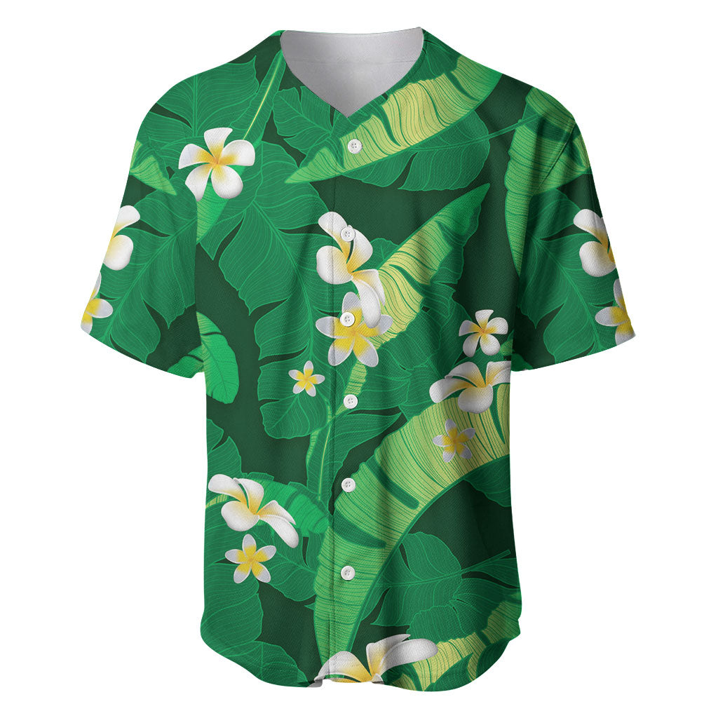 Green Banana Leaf Hawaii Baseball Jersey Lau Maia Plumeria Tropical Summer Vibes