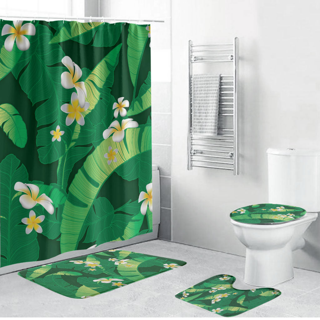 Green Banana Leaf Hawaii Bathroom Set Lau Maia Plumeria Tropical Summer Vibes LT14 Bathroom Set (4 pcs) Green - Polynesian Pride