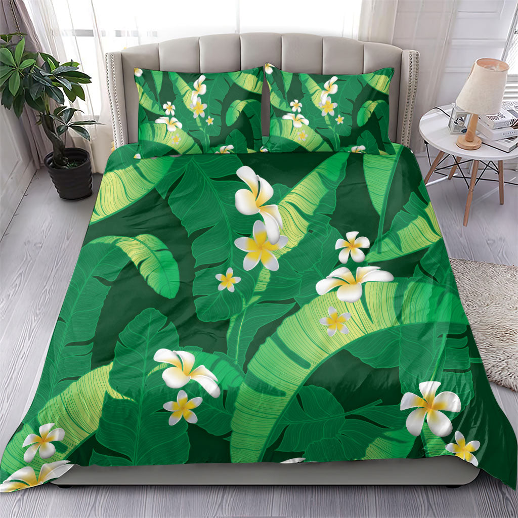 Green Banana Leaf Hawaii Bedding Set Lau Maia Plumeria Tropical Summer Vibes