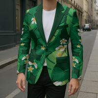 Green Banana Leaf Hawaii Blazer Lau Maia Plumeria Tropical Summer Vibes