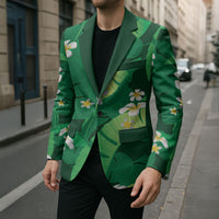 Green Banana Leaf Hawaii Blazer Lau Maia Plumeria Tropical Summer Vibes