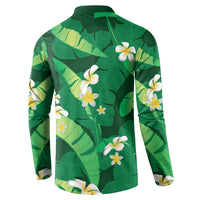 Green Banana Leaf Hawaii Button Sweatshirt Lau Maia Plumeria Tropical Summer Vibes