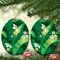 Green Banana Leaf Hawaii Ceramic Ornament Lau Maia Plumeria Tropical Summer Vibes LT14 Oval Green - Polynesian Pride