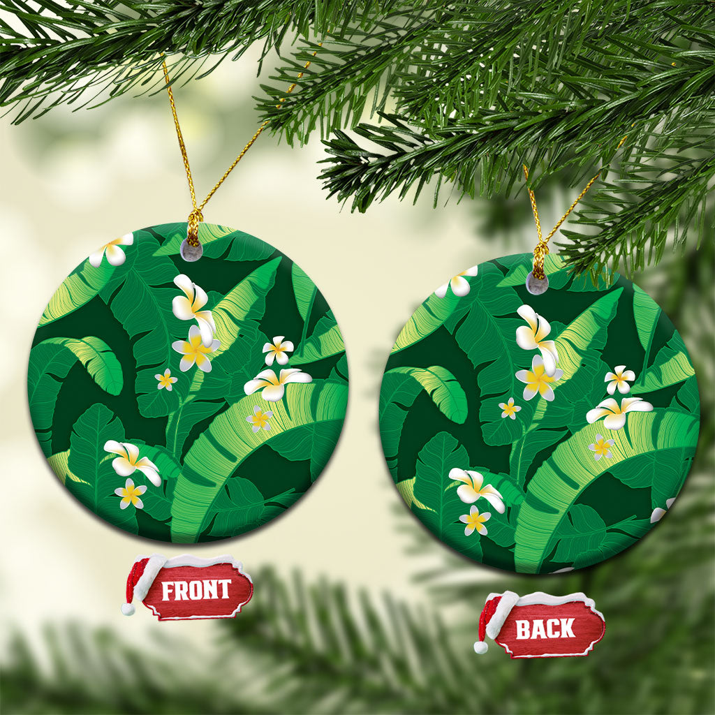 Green Banana Leaf Hawaii Ceramic Ornament Lau Maia Plumeria Tropical Summer Vibes LT14 Circle Green - Polynesian Pride