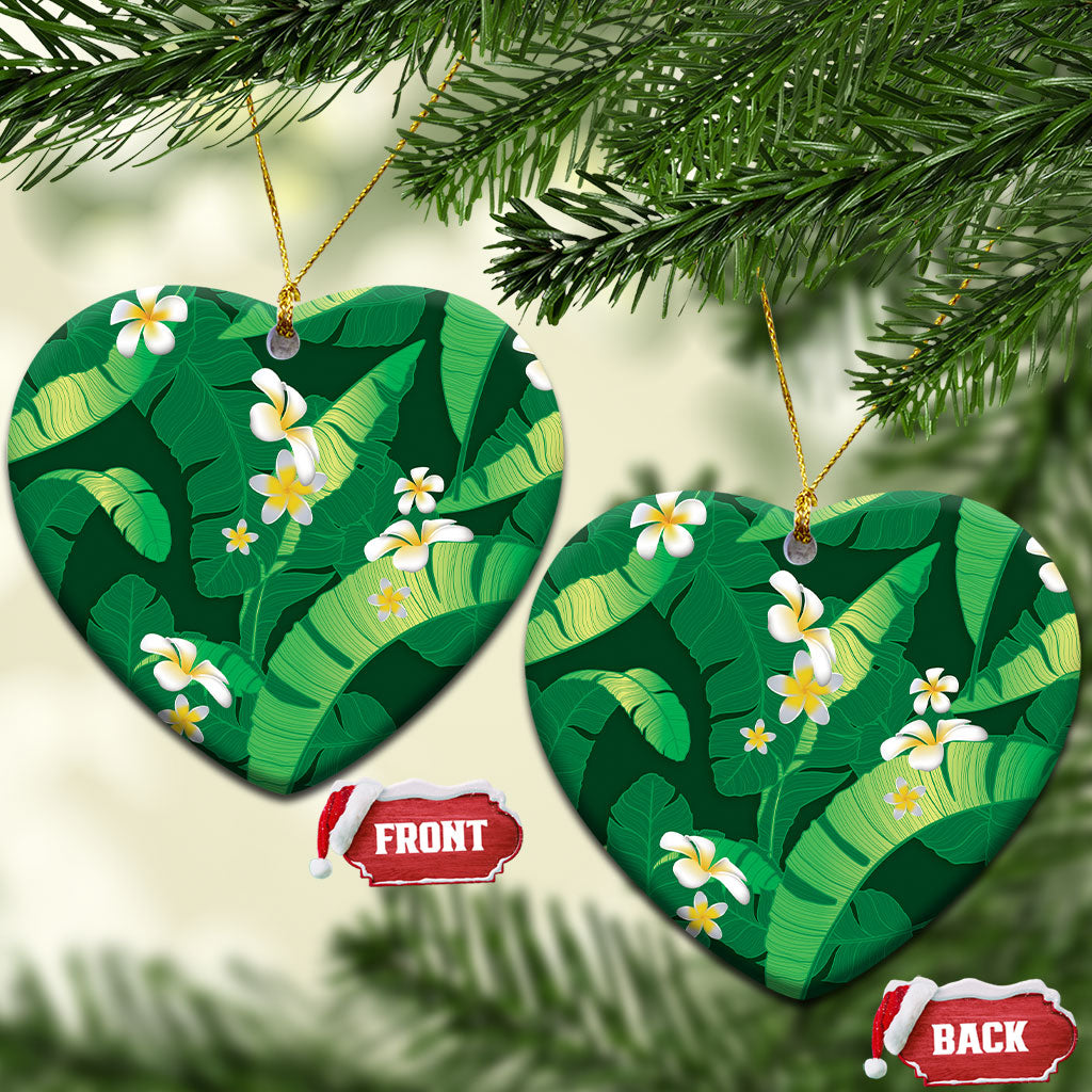 Green Banana Leaf Hawaii Ceramic Ornament Lau Maia Plumeria Tropical Summer Vibes LT14 Heart Green - Polynesian Pride