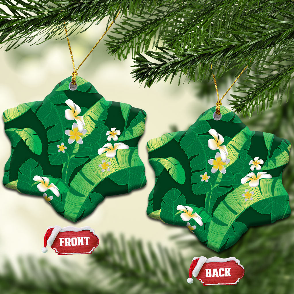 Green Banana Leaf Hawaii Ceramic Ornament Lau Maia Plumeria Tropical Summer Vibes LT14 Snow Flake Green - Polynesian Pride