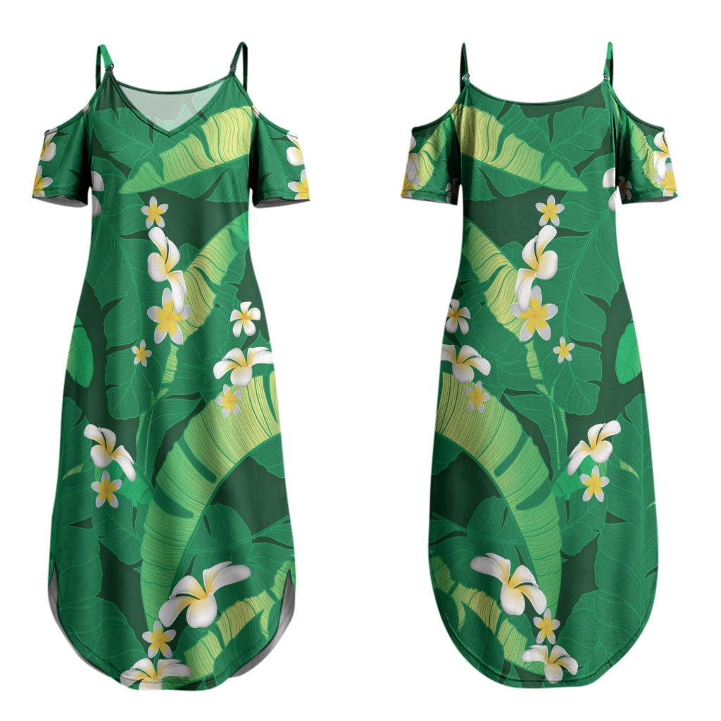 Green Banana Leaf Hawaii Couples Matching Summer Maxi Dress and Hawaiian Shirt Lau Maia Plumeria Tropical Summer Vibes